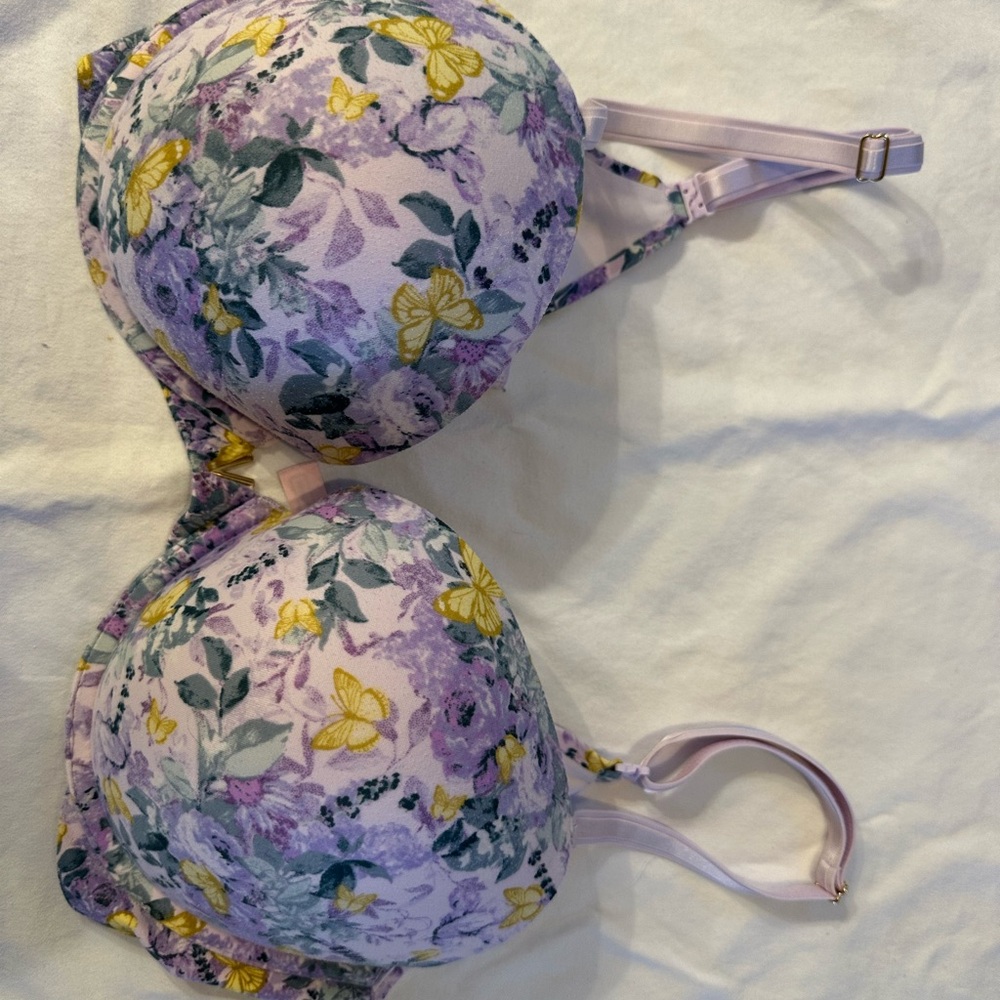 Victoria’s Secret Push Up Floral Lavender and Yellow Butterfly Bra